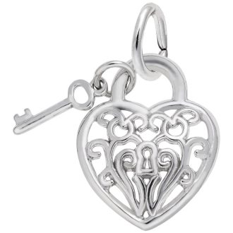 Rembrandt Charms Heart & Key Charm in Sterling Silver