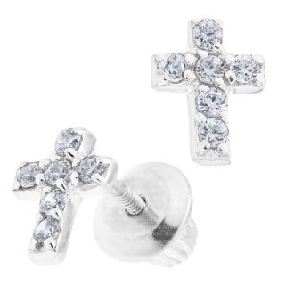 Children's Cross Earrings with Cubic Zirconia in Sterling Silver