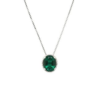 Lab-Created Oval Emerald Gemstone Necklace in Sterling Silver