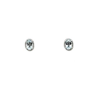 Birthstone Stud Earrings with Aquamarine Cubic Zirconia in Sterling Silver