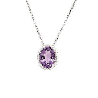 Lab-Created Oval Amethyst Gemstone Necklace in Sterling Silver