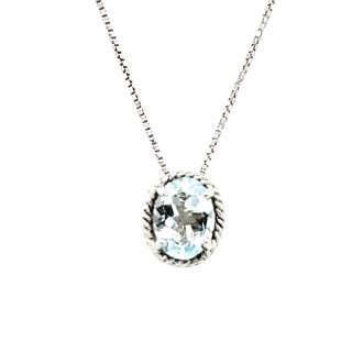 Lab-Created Oval Aquamarine Gemstone Necklace in Sterling Silver