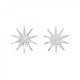 Starburst Earrings with .10ctw Round Diamonds in Sterling Silver