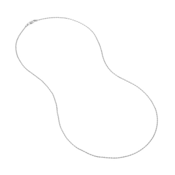 This is an exquisite necklace, offered in 14 karat white gold, boasting a strong lobster clasp closure. Measuring 18 inches in length and featuring a 1.05mm rope chain, it encapsulates durability and elegance. Its versatile design makes it an alluring accessory for everyday wear making it perfect gift for special occcasions.
