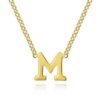 Initial Necklace, Letter "M" in 14k Yellow Gold