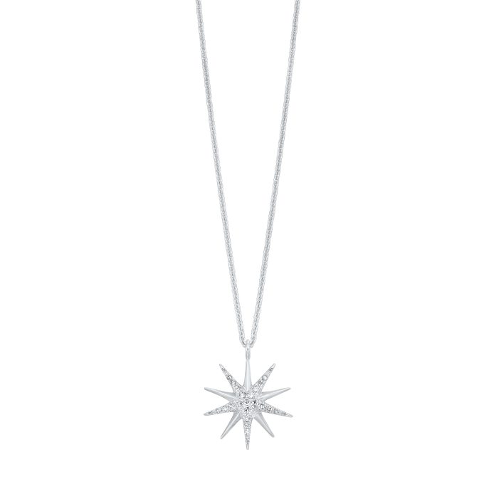 Star Fashion Necklace with .10ctw Round Diamonds in Sterling Silver