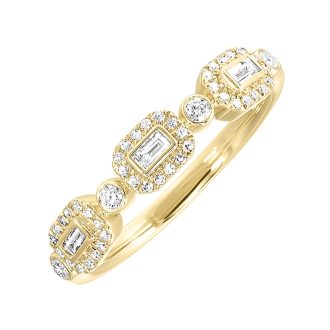 This exquisite piece is crafted from 14-karat yellow gold, beautifully featuring a halo station design. It is embedded with sparkling diamonds totaling a quarter carat weight. This fashion ring combines elegance and sophistication, making it the perfect accessory for adding a touch of luxury to your everyday ensemble or special occasions.