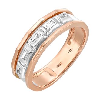 Experience luxury with this statically appealing jewelry piece. The 10K tritone band features 5 exquisite stones, each elegantly divided by the gold band, totaling 1/5 CTW. Its timeless design ensures this piece captures the essence of enduring, classic style, which brings a touch of shimmering luxury to any outfit, for all occasions.