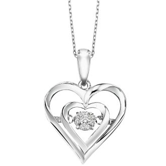 Rythm of Love Heart Necklace with .02ctw Round Diamond in Sterling Silver