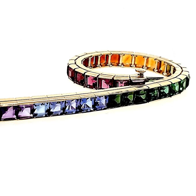 Rainbow Sapphire Tennis Bracelet in 18k Yellow Gold