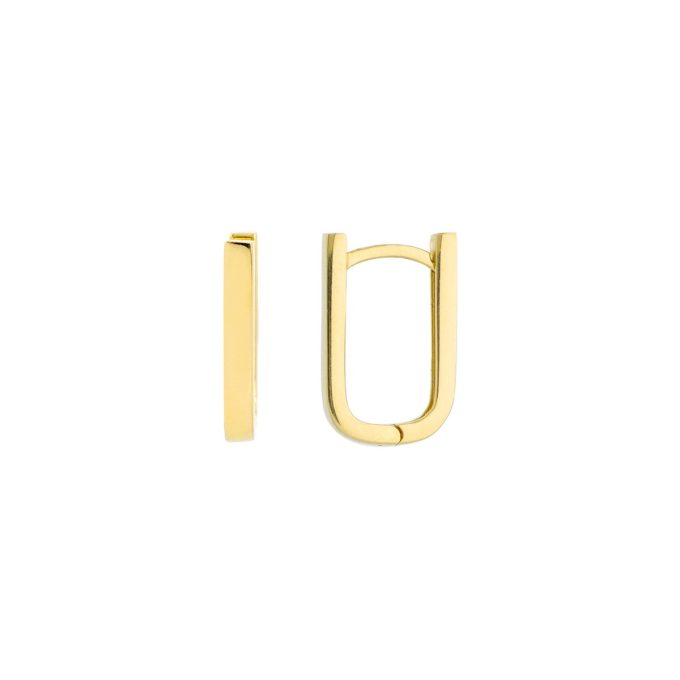 These delicate earrings are fashioned from 14K yellow gold in a sleek paper clip design. Their huggie style ensures a secure yet comfortable fit, conveniently staying with you from day to night. Highly versatile, these compact hoop earrings seamlessly complement any attire, adding a subtle touch of contemporary elegance to your overall look.