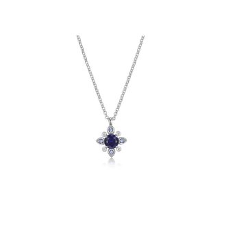 This stunning drop pendant features a flower shape, with 0.04ctw of diamonds set in sterling silver. The 18" chain and 2" extender complete the look.