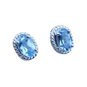 Lab-Created Oval BlueTopaz Gemstone Earrings in Sterling Silver
