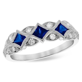 Fashion Ring with Sapphire and .15ctw Round Diamonds in 14k White Gold