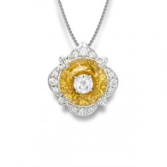 Momento Talking Necklace with Citrine and .36ctw Round Diamonds in 14k White Gold by Galatea