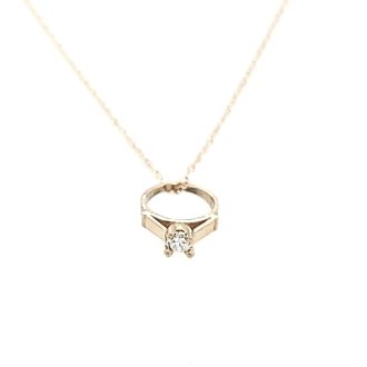 Genuine Diamond Birthstone Ring Charm Necklace w/ Chain in 10k Yellow Gold
