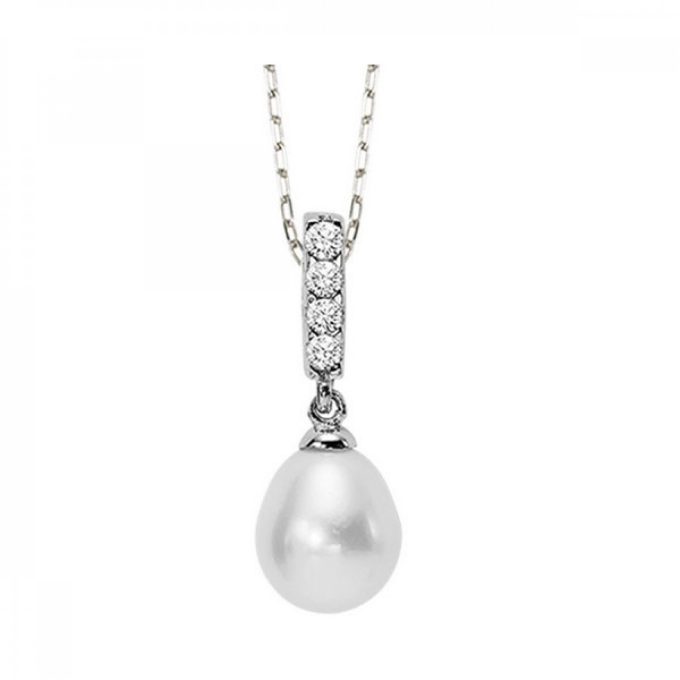 Experience sophistication with this stunning piece. Our silver necklace features a lustrous pearl cradled by cubic zirconia stones. The elegant pendant delicately hangs, drawing attention with its contemporary drop style. An exploration of classic charm and modern beauty, perfect complement for your everyday wear or giving glamour to special occasions’s outfit.