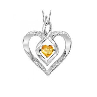 Rhythm of Love Heart Shaped Pendant with Citrine and Diamonds in Sterling Silver