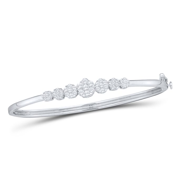Clover Bangle Bracelet with 1ctw Round Diamonds in 14k White Gold
