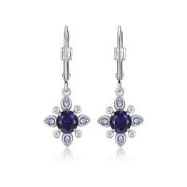 Add sparkle to your look with these dangle earrings featuring round-cut synthetically created sapphire stones of .08 carat total weight. Set in stunning stainless steels, these earrings shimmers with a highly polished gleaming finish. The gemstones' color, H-I, and clarity, I1, adds allure to the overall elegance.