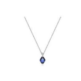 This breathtaking pendant features a drop-style centerpiece with a large, vibrant blue sapphire, accompanied by shine of 1-1.5 pt full cut clear diamonds of H-I color and I1 clarity. Housed in Rhodium setting and supplied with a 17" diamond-cut cable chain extended by a 3-inch option for adjustability and customization.