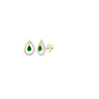 Halo Stud Earrings with Emerald and .12ctw Round Diamonds in 14k Yellow Gold