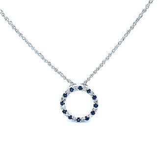 Pre-Owned Circle Necklace with Sapphire and .14ctw Round Diamonds in 14k White Gold