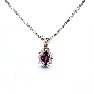 Pre-Owned Halo Necklace with Ruby and .20ctw Round Diamonds in 14k Yellow Gold