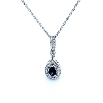 Pre-Owned Fashion Necklace with Sapphire and .10ctw Round Diamonds in 14k White Gold