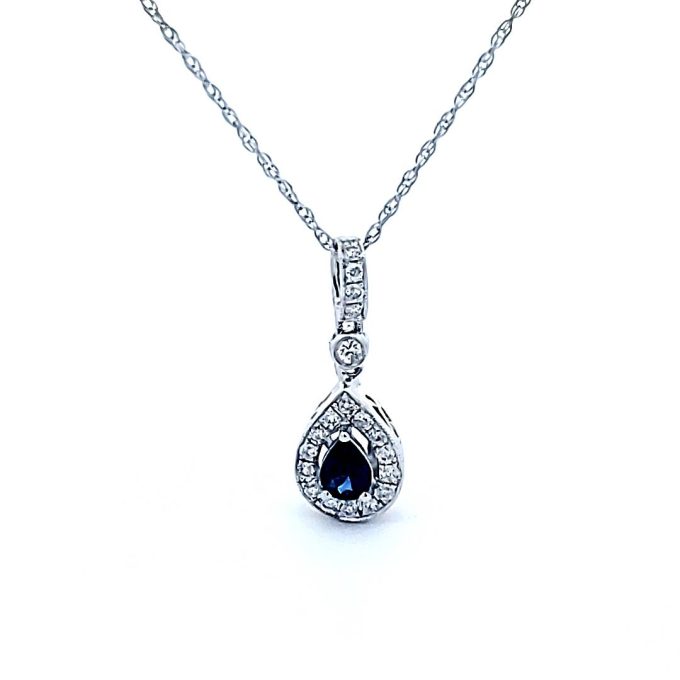 Pre-Owned Fashion Necklace with Sapphire and .10ctw Round Diamonds in 14k White Gold