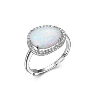 Elle Fire and Snow Ring with Synthetic Opal and Cubic Zirconia in Sterling Silver