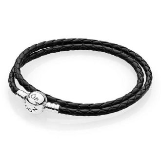 Pandora Moments Double Black Leather Bracelet