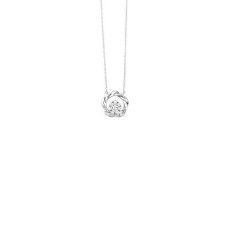 Flower Necklace with .07ctw Round Diamonds in Sterling Silver