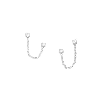 Double Post Drop Earrings with Cubic Zirconia in Sterling Silver