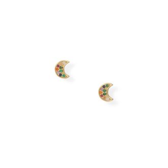 Silver Stars Collection 14 Karat Gold Plated Multi-color Cz Moon Earrings