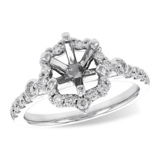 Halo Engagement Ring Semi Mounting with .54ctw Round Diamonds in 14k White Gold