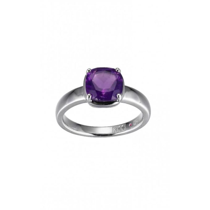 Glam up your style with this exquisite fashion ring. Showcasing an eye-catching 8mm amethyst set within trendy marble detailing, its gleaming rhodium-plated finish adds to its beauty. This solid-shaped tool picked from SS Elle lends a striking cushion effect, building a luxurious statement worth flaunting.