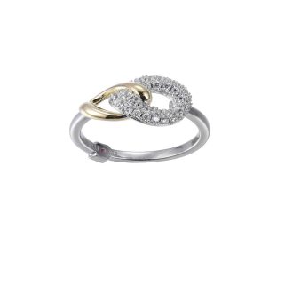 Adorn your finger with this fashionable dual-toned piece, beautifully crafted in stainless steel. It features cubic zirconia accents, giving it sparkle, set against a unique link design. Both instantly eye-catching yet sublimely understated, this accessory shines elegantly in daytime light or evening shimmer, making it suitable for any sophisticated occasion.