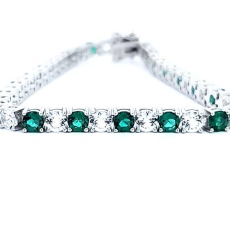 Tennis Bracelet with Lab Grown Emerald and White Sapphire in Sterling Silver
