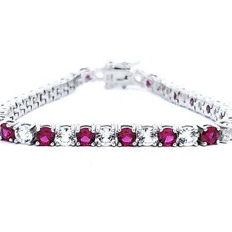 Tennis Bracelet with Lab Grown Rubies and White Sapphire in Sterling Silver