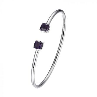 Exhibit elegance with this chic 6.5'' bangle. Evenly accentuated with 6mm genuine cushion cut amethysts, its gleaming rhodium finish creates a perfect marble effect. This evocation by Elle's collection is undeniably an impactful symbol of timeless fashion. Securely fits, offering an optimal mix of luxury and everyday style for fashionable women.