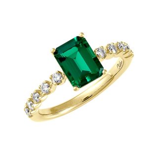 Fashion Ring with Lab Grown Emerald and .25ctw Round Lab Grown Diamonds in 14k Yellow Gold