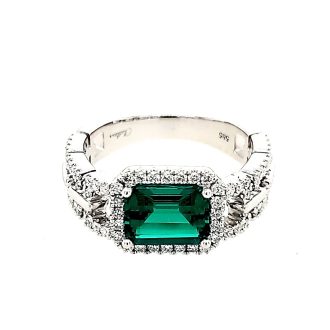 Fashion Ring with Lab Grown Emerald and .49ctw Round Lab Grown Diamonds in 14k White Gold