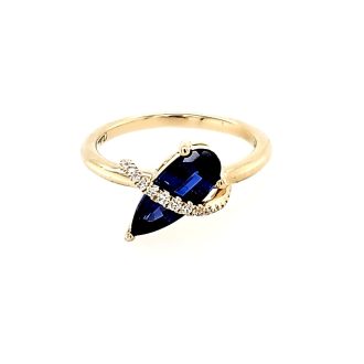 Fashion Ring with Lab Grown Sapphire and .06ctw Round Lab Grown Diamonds in 14k Yellow Gold