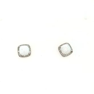 Gorgeous 10k white gold square halo stud earrings featuring 0.15 carats of sparkling cushion cut opal stones.