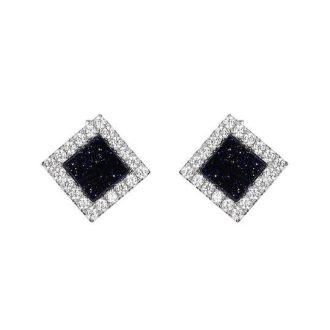 These stunning earrings feature a square-cut blue stone surrounded by a halo of sparkling CZs. The gold setting adds a luxurious touch, perfect for a special occasion.