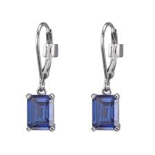 These earrings feature sparkling CZ stones in a tanzanite color, dangling from leverback clasps. They are sure to add a touch of elegance and sparkle to any outfit.