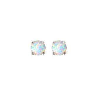 Round Opal Stud Earrings in Sterling Silver
