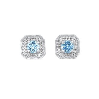 Halo Stud Earrings with Blue Topaz and .10ctw Round Diamonds in 10k White Gold