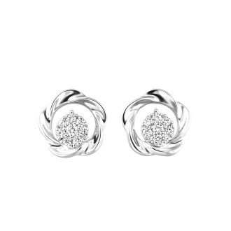 Flower Stud Earrings with .12ctw Round Diamonds in Sterlng Silver